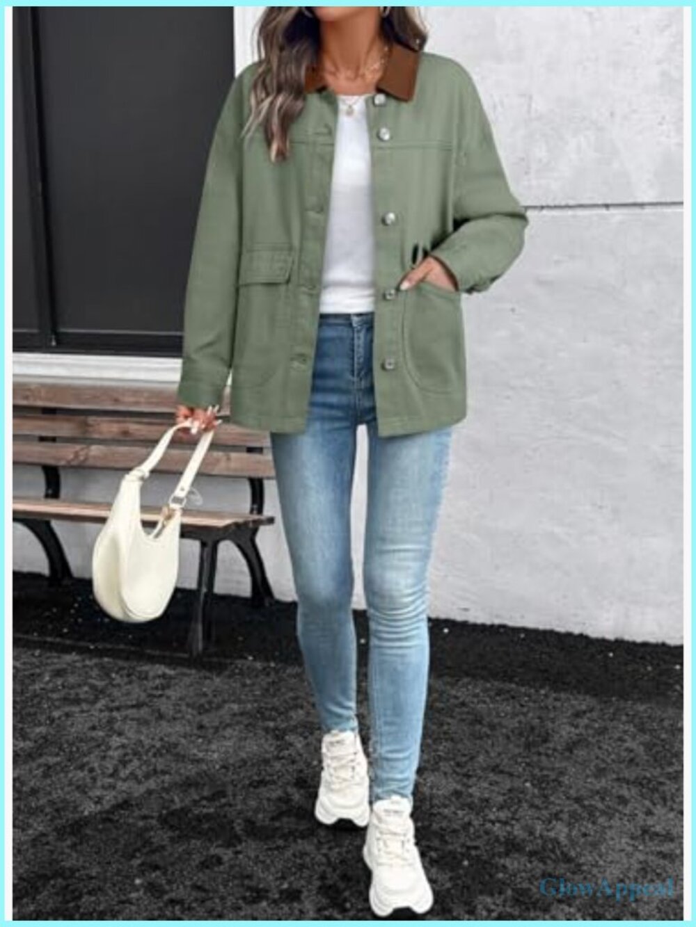 Oversized Denim Jacket with Button Down Front and Pockets - Picture 6 of 7
